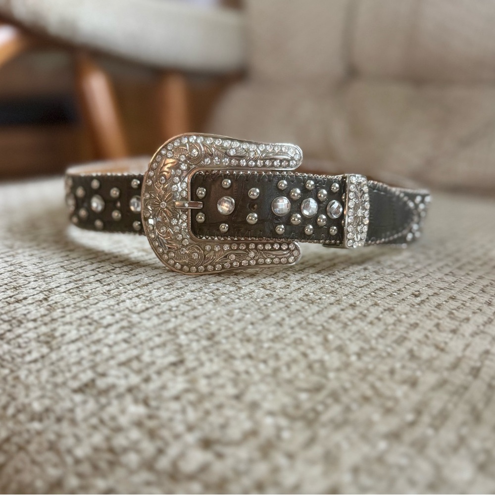 Elegant Black Studded Belt with Silver Accents